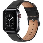 WFEAGL Compatible pour Bracelet Apple Watch 40mm 41mm 38mm 42mm(Séries 10), Bracelet de Cuir Véritable Remplacement pour iWatch Séries 10 9 8 7 6 5 4 3 2 1/SE/Ultra(Noir/Noir)