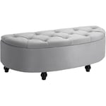 Pouf de rangement coffre 2 en 1 - pouf design classique chic capitonné demi-cercle - pieds bois hévéa noir revêtement velours gris