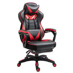 Vinsetto Chaise Gaming Ergonomique, Fauteuil de Bureau Confortable avec Repose-Pied, Appuie-Tête et Coussin Lombaire, Hauteur Réglable, Noir et Rouge