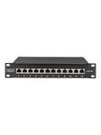 DIGITUS DN-91612S-EA CAT 6A Patch Panel shielded 12-Port 1HE 10" black