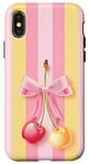 Coque pour iPhone X/XS Jaune moderne rayé rose cerise noeud coquette mignon doux