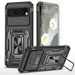 YmhxcY For G-Google Pixel 8 Pro Case, With [Screen Protector Film*2] 360° Rotate Metal Stand,Slide Camera Cover,Sturdy Case[Military Grade] For Google Pixel 8 Pro-Black