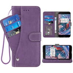 ELISORLI Compatible with OnePlus 3 3T A3000 Wallet Case Wrist Strap Lanyard Leather Flip Card Holder Cell Accessories Phone Cover for OnePlus3 OnePlus3T 1 One Plus T 1plus T3 1+ 1+3T 1+3 Men-Purple