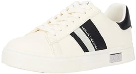 Armani Exchange Femme Cup Sole Mina, Back Tab with and Metal Logo Detail on Side Basket, Blanc cassé + Noir, 40 EU