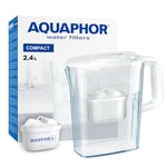 AQUAPHOR Water Filter Jug Compact White. Space-saving, Lightweight Fridge door fit 2.4L Capacity 1 X Maxfor+ Filter Included Reduces Limescale Chlorine & Microplastics,