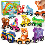 Vanmor Toys for 3 Year Old Boys, Wooden Animal Number Train, Number Matching Montessori Toddler Toys, Gifts for 3+ Year Olds Girls Boys