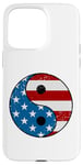 Coque pour iPhone 15 Pro Max Drapeau américain Yin et Yang rouge, blanc et bleu avec étoiles