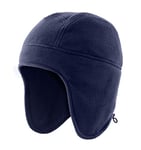 Home Prefer Mens Womens Warm Fleece Beanie Earflap Winter Hat Outdoor Skull Caps, Navy Blue, L