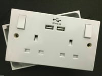 2 Gang Electrical Plug Socket Wall Faceplate With 2 USB Charging Ports+Back Box