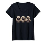 Womens Cute See No Evil Hear No Evil Speak No Evil Three Pug V-Neck T-Shirt