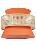 Lampe suspension en rotin rouge corail et naturel LUYANO