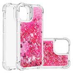 IMEIKONST Compatible with iPhone 14 Pro Max Glitter Case, Liquid Sparkle Quicksand Clear Transparent Sequin Girls Slim TPU Bumper Silicone Shockproof Cover for iPhone 14 Pro Max. Love Pink YBW