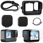 REDTRON Silicone Case and Screen Protector Kit for GoPro Hero 12/11/10/9 Black, Includes Silicone Sleeve Case & 6 Tempered Glass Screen Protector & 2 Lens Cover for GoPro 12/11/10/9, Pack 2