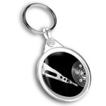 Keyring Circle - Black & White Record Player Music  #44291