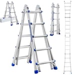 STANEW Aluminium Echelle télescopique 5.1m, 3 en 1 Aluminium Telescopique A Forme Pliable Polyvalente Escabeau Robuste, Escalier articulé Pliable Télescopique Multifonction Aluminium 4 x 5 marches