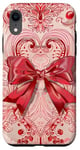 Coque pour iPhone XR Rouge Art Déco Cachemire Cerise Rose Noeud Coquette Esthétique