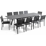 Oviala - Ensemble table de jardin extensible et 10 chaises en aluminium gris