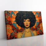 Woman with Afro Art Deco Canvas Print for Living Room Bedroom Home Office Décor, Wall Art Picture Ready to Hang, 76x50 cm (30x20 Inch)
