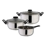 axentia Set de casseroles compact, couvercle en verre, acier inoxydable, 5 pcs, marmite, casserole de cuisine, batterie de cuisine