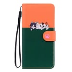 Butnyeoe Phone Case for iPhone 15,Cute Cartoon Cats PU Leather Magnetic Wallet Flip Folio Protective Cover Case with Kickstand and Card Slots,Orange+Dark Green