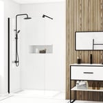 Aurlane - Paroi de Douche 100x200cm - Verre Trempé Transparent 8mm - Profilé Noir - freedom 2 black