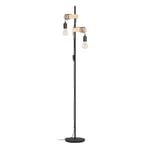 Eglo Lampadaire Townshend, Lampe de Sol à 2 Flammes au Design Industriel, Lampe sur Pied en Acier et en Bois, Noir, Marron, Douille E27, certifié FSC, Interrupteur Inclus