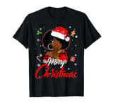 Black african girl american melanin christmas santa hat xmas T-Shirt