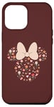 Coque pour iPhone 15 Plus Disney Minnie Mouse Icône Remplissage Chocolats Fleurs Cœurs Amour