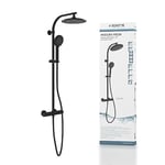 Schütte 60076 MADURA Fresh Column with Large rain (Diameter 24 cm) and Hand Shower, Thermostatic Mixer tap with Safety Lock at 38 °C, Complete Installation Set, Matte Black