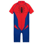 Marvel Kids Swimming Costume Summer Holiday Essentials for Kids Hulk Spiderman Childrens Swimwear 3-10 Years Short Sleeve Full Body Swimsuit Beachwear (Red/Blue Spiderman, 5-6 Years)