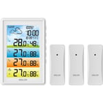 Station météo Sans Fil Thermomètre Hygromètre 3 Capteurs Interieur Exterieur Station Meteo pour Maison Jardin (Blanc) - Ahlsen