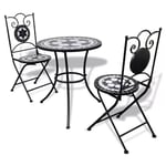 Les Tendances - Table ronde et 2 chaises de jardin mosaïquées noir et blanc Mel