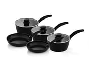 Swan SWPS5021BLKN Stealth 5 Piece Cookware Set with Superior Ceramic Coating, 18/20/22cm Saucepans with Tempered Glass Lids, 20/24cm Frying Pans, Induction Compatible, Black