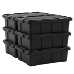 Iris Ohyama, Caisse Rangement avec Couvercle Robuste, 25L, Lot de 6, Noir, Compact, Durable, Empilable, pour Garage, Etagères, Déménagement, Plastique, Boite a Outils, Bac de Rangement, DDSKT-230