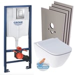 Grohe Pack WC Bâti-support Rapid SL+ Cuvette WC suspendu Geberit + Plaque de commande WC Skate Cosmopolitan + Set habillage