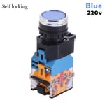 1pc Button Switch Indicator Light Self Locking Blue 220v