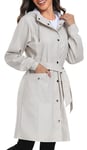 UNIQUEBELLA Trench pour femme manteau long coupe-vent veste unie à capuche manteau pour femme coupe-vent manteau de transition avec poches à boutons, beige, XXL