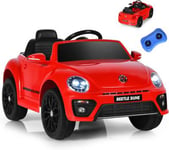 Voiture électrique Enfant 12V Coccinelle avec Télécommande 1 Place avec LED Bluetooth Rouge