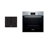 Bosch Home & Kitchen Appliances Bosch Serie 2 PUG61RAA5B Induction hob, 60 cm, Black & Serie 2 HHF113BR0B Stainless Steel Single Electric Oven with A Energy Efficiency, 66 Litre Capacity