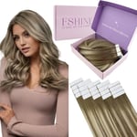 Fshine Adhesive Extension Remy Human Hair Tape 14 Pouces Straight Remy Human Cheveux 20 Pcs Couleur Brun Châtain Passant Au Blond Platine 50g Invisible Tape in Extensions