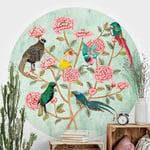 Papier peint rond autocollant - Chinoiserie Collage In Mint ii ø 50cm