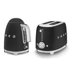 SMEG Kettle 1.7L 3Kw & 2-Slice Toaster Set, Stainless Steel in Matte Black