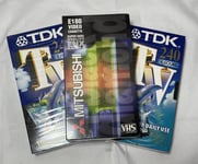 2 x TDK / 1 x Mitsubishi 180 NEW Blank VHS Video Cassette Tapes Sealed