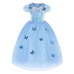 URAQT Fille Robe Papillon Cinderella Princess Robe La Reine des Neiges Elsa Costume Bleu, Bleu, 110 pour les 3-4 ans