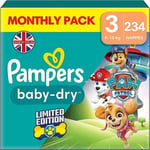 Pampers Baby-Dry Paw Patrol Edition Size 3, 234 Nappies, 6kg-10kg, Monthly Pack