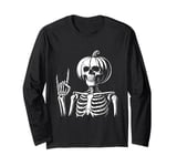 Skeleton Pumpkin Head Halloween Spooky Bones Jack O Lantern Long Sleeve T-Shirt