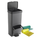 Pack Poubelle tri sélectif 70L VERTICAL, 2 compartiments, poubelle à déchets, 76 cm, avec sacs poubelles