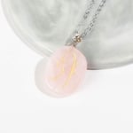 Stone Pendant Necklaces For Women,Silver Chain Irregular Oval Natural Pink Crystal Stone Religious Spell Japanese Reiki Power Stone Pendant Jewelry Gifts Anniversary Birthday Gift For Her Wife Girls