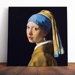 Big Box Art Canvas Print Wall Art Johannes Vermeer The Girl with The Pearl Earring (2) | Mounted & Stretched Box Frame Picture | Home Decor for Kitchen, Living Room, Bedroom, Muli-Colour, 20x20 Inch