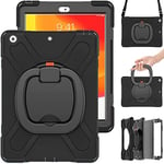 Commute Coque pour Samsung Tab S7Plus/S8Plus 12.4 T970/T975/X800/X806 avec Film de Protection d'écran 3 en 1 pour Pare-Chocs Antichoc avec Anneau de Fixation à 360° Noir